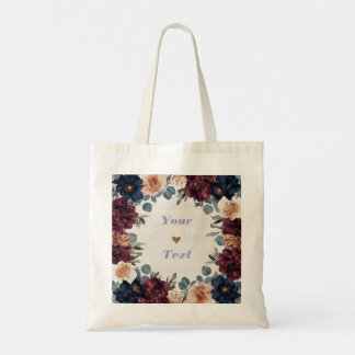 Elegant Burgundy & Navy Floral Bridesmaid Tote Bag Tygkasse