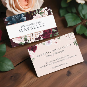 Elegant Burgundy & Navy Watercolor Blommigt Ram Visitkort