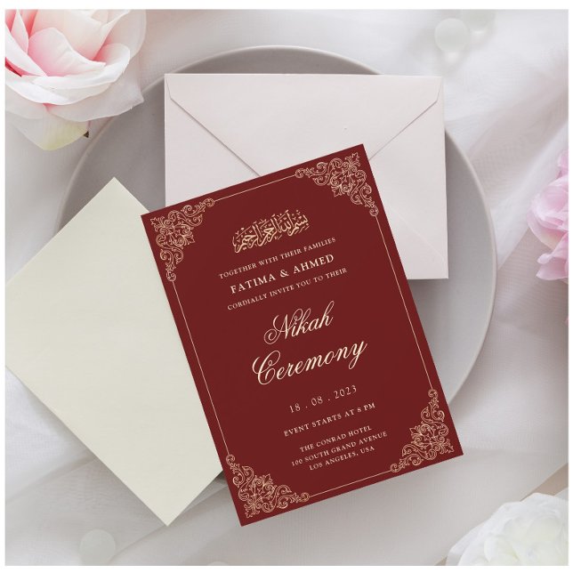 Elegant Burgundy Nikah Islamic Muslim Bröllop Inbjudningar (Skapare uppladdad)