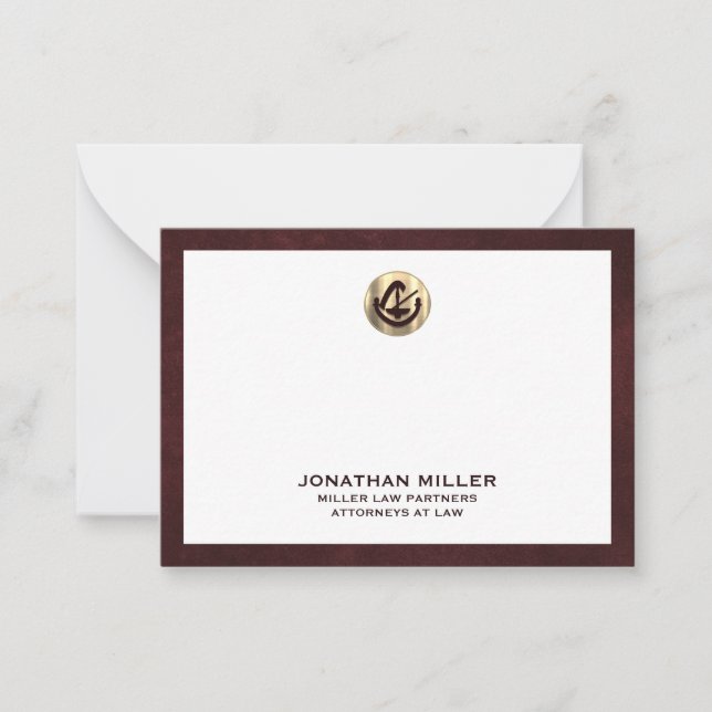 Elegant Burgundy Notecard med advokatfirman i Guld Anteckningskort (Framsida)
