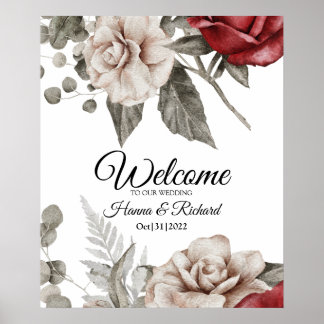 Elegant Burgundy och Beige Bröllop Välkomstskylt Poster