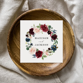 Elegant  Burgundy och Blommigten vid flottan Bröll Pappersservett