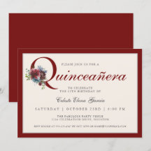 Elegant Burgundy och Blue Blommigt Quinceanera Par