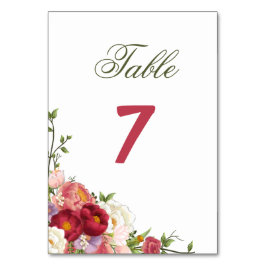 Elegant Burgundy och Crimson Blush Blommig Bröllop Bordsnummer