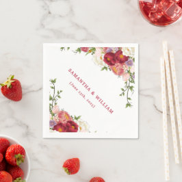 Elegant Burgundy och Crimson Blush Blommig Bröllop Pappersservett