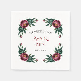 Elegant Burgundy och Emerald Peony Bröllop Pappersservett