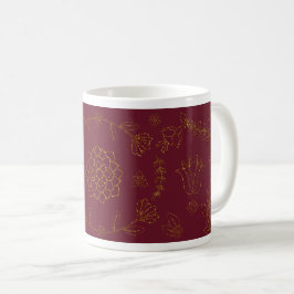 Elegant Burgundy och Guld Blommigt Folk Art Mugg