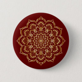 Elegant Burgundy och Guld Blommigt Mandala Mönster Knapp