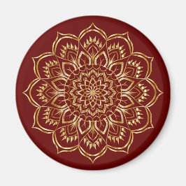 Elegant Burgundy och Guld Blommigt Mandala Mönster Magnet