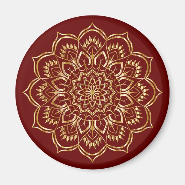 Elegant Burgundy och Guld Blommigt Mandala Mönster Magnet (Framsidan)