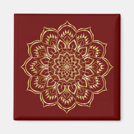 Elegant Burgundy och Guld Blommigt Mandala Mönster Magnet