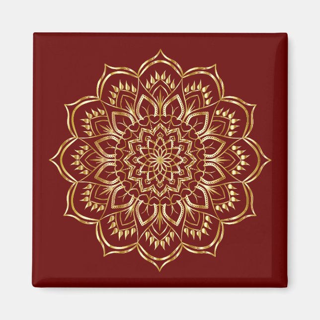 Elegant Burgundy och Guld Blommigt Mandala Mönster Magnet (Framsidan)