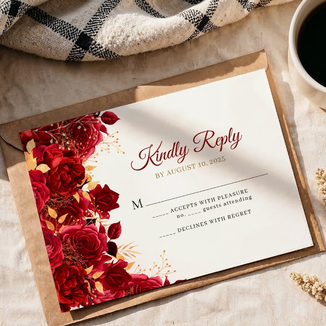 Elegant Burgundy och Guld Blommigt Quinceañera OSA Kort (Skapare uppladdad)