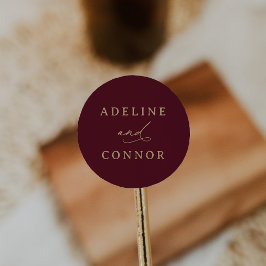 Elegant Burgundy och Guld Calligraphy Bröllop Runt Klistermärke
