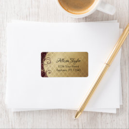 Elegant Burgundy och Guld Damask-etikett Adressetikett