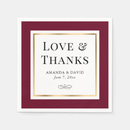 Elegant Burgundy och Guld Kärlek och Tack Bröllop Pappersservett