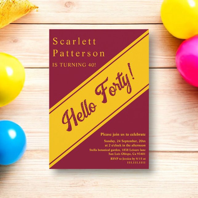Elegant Burgundy och Guld Luxury 40:e födelsedagen Inbjudningar (Skapare uppladdad)