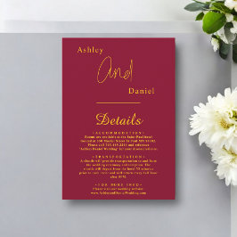 Elegant Burgundy och Guld moderna Chic Bröllop Tilläggskort