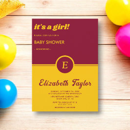 Elegant Burgundy och Guld Monogram Baby Shower Inbjudningar
