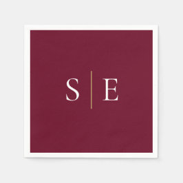 Elegant Burgundy och Guld Monogram minimalistisk Pappersservett