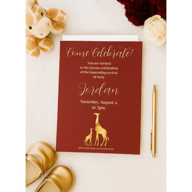 Elegant Burgundy och Guld Safari Baby Shower Inbjudningar (Skapare uppladdad)