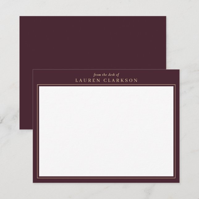 Elegant Burgundy och Guld-standardanteckningskort Tack Kort (Fram/baksida)