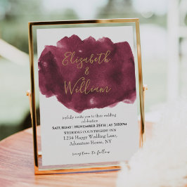 Elegant Burgundy och Guld Watercolor Bröllop Inbjudningar