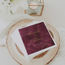 Elegant Burgundy och Guld Watercolor Bröllop Pappersservett