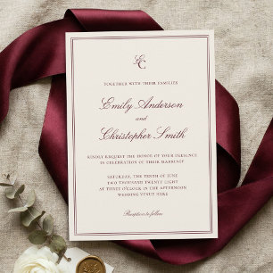 Elegant Burgundy och Kräm Klassisk Bröllop Inbjudningar