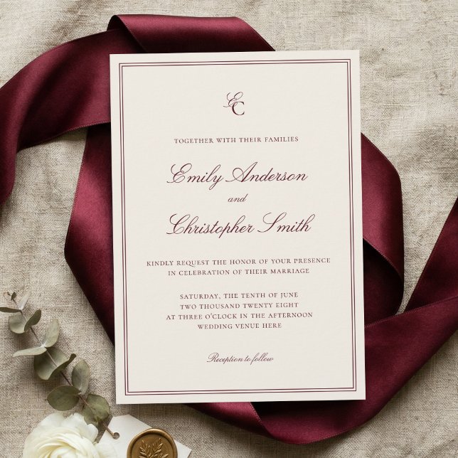 Elegant Burgundy och Kräm Klassisk Bröllop Inbjudningar (Skapare uppladdad)