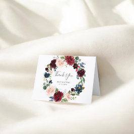 Elegant Burgundy och marinblå Blommigten Bröllop Tack Kort