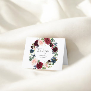 Elegant Burgundy och marinblå Blommigten Bröllop Tack Kort