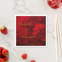 Elegant Burgundy och Röda Blommigten Bröllop Pappersservett