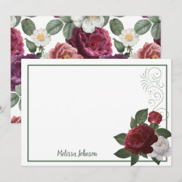 Elegant Burgundy och Rosa Blommigt Ro Anteckningskort