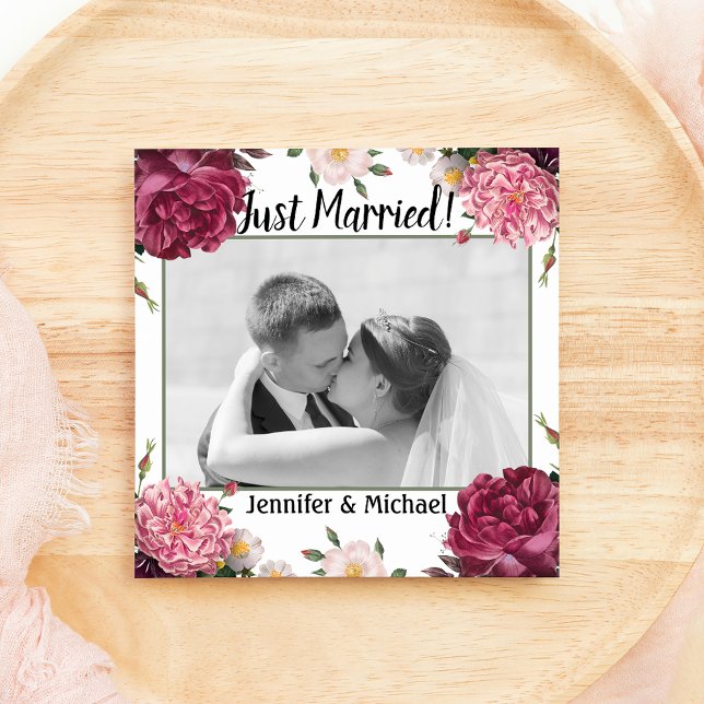 Elegant Burgundy och Rosa Bröllop Julkort (Skapare uppladdad)