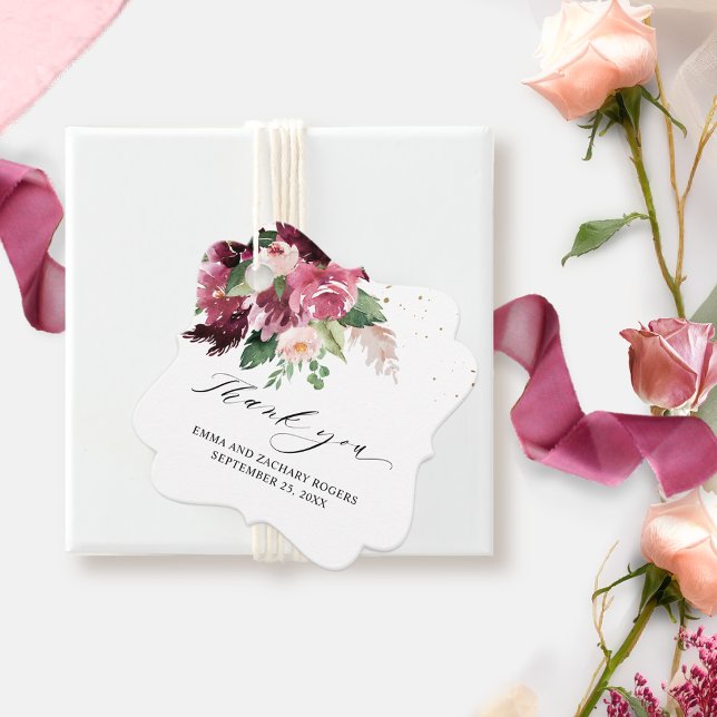 Elegant Burgundy  och Rosa Bröllop Tack Gåvor Etiketter (Skapare uppladdad)