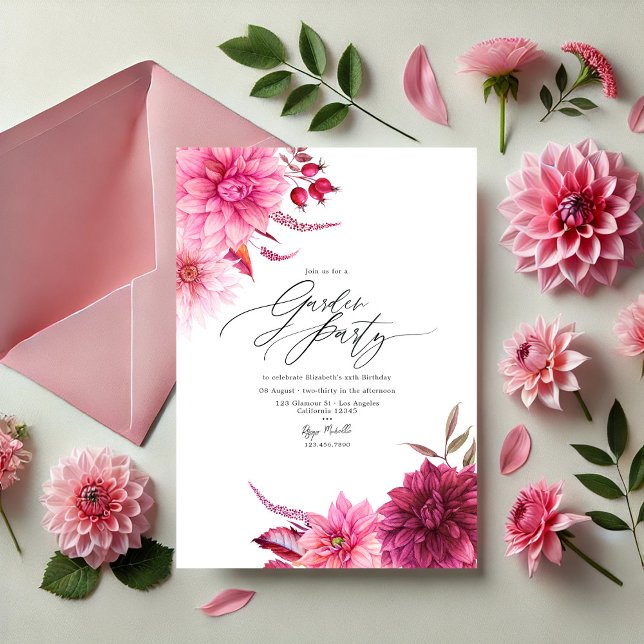 Elegant Burgundy och Rosa Dahlia Garden Party Inbjudningar (Elegant Burgundy and Pink Dahlia Garden Party Invitation)