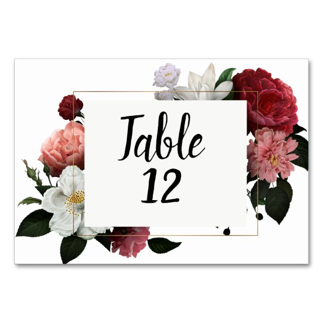 Elegant Burgundy och Rosa Flowers Bordsnummer (Framsidan)