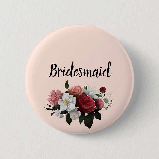 Elegant Burgundy och Rosa Flowers Bridesmaid Knapp (Framsida)