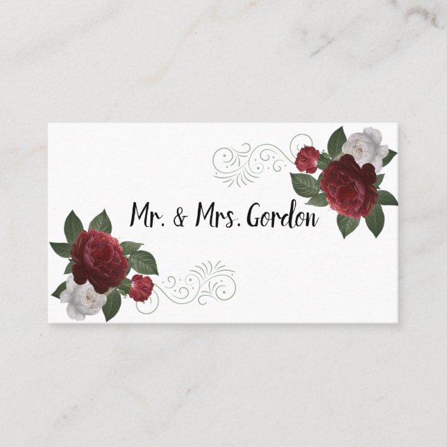 Elegant Burgundy och Rosa Flowers Escort Card Placeringskort (Framsida)