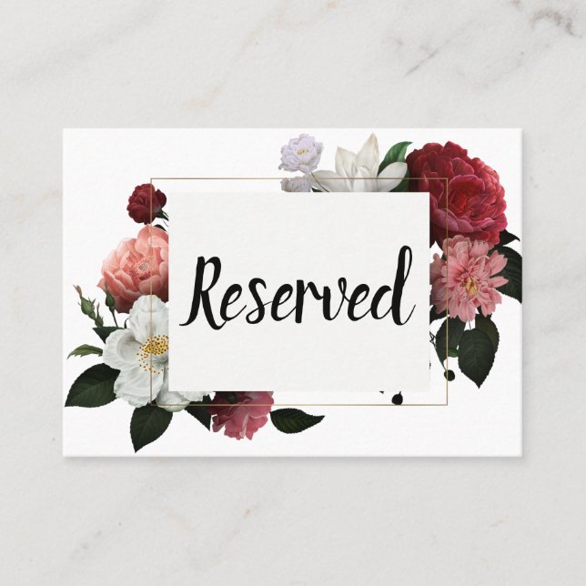 Elegant Burgundy och Rosa Flowers Placeringskort (Framsida)