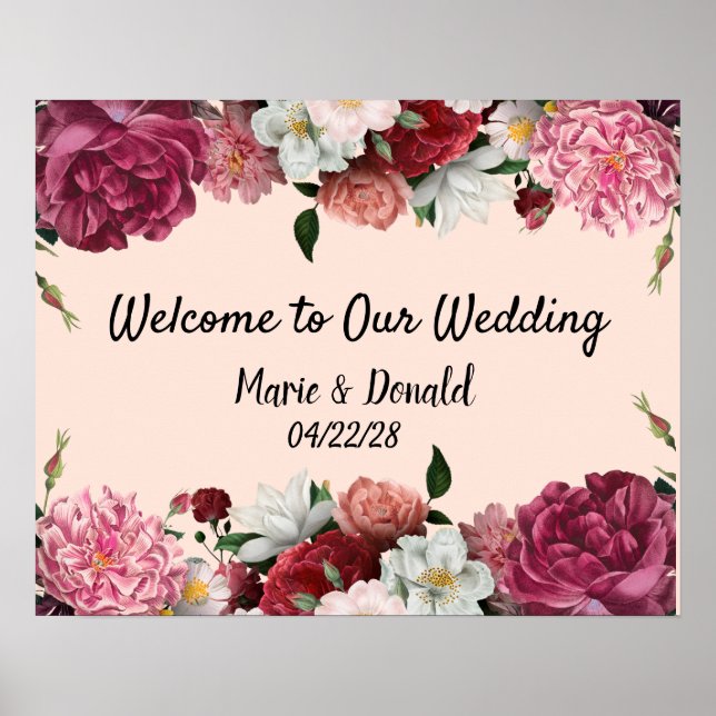 Elegant Burgundy och Rosa Flowers Poster (Framsidan)