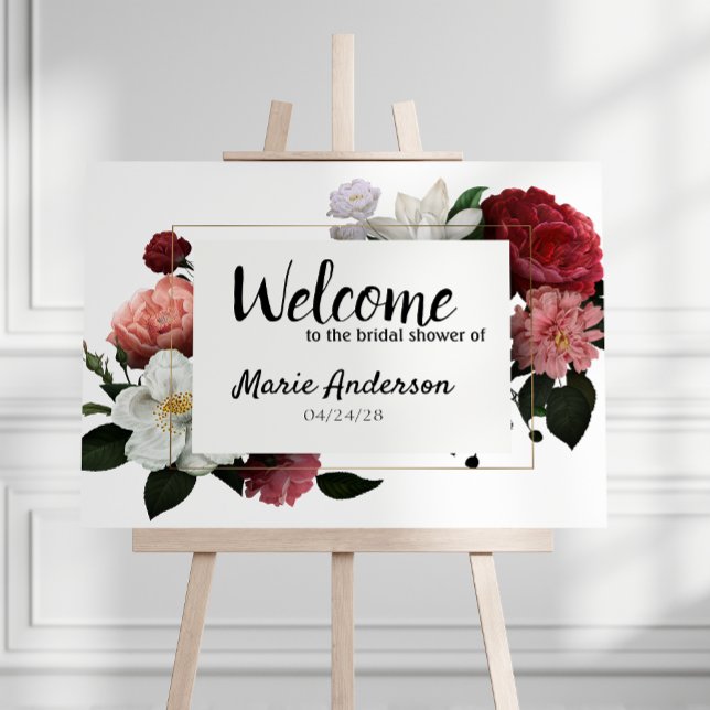 Elegant Burgundy och Rosa Flowers Shower Poster (Skapare uppladdad)