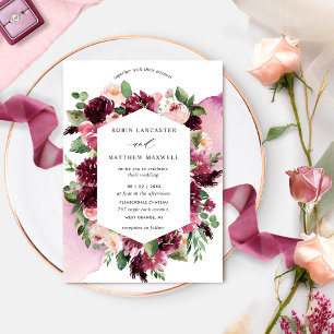 Elegant Burgundy och Rosa Geometrisk Blommigt Inbjudningar