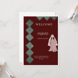 Elegant Burgundy och Rosa Laylat al Henna Inbjudan