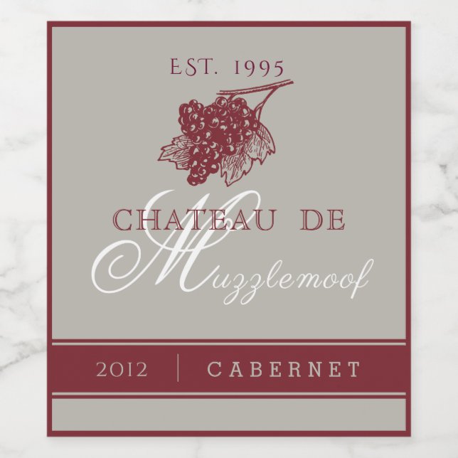 Elegant Burgundy och Silver Vinflaska Etikett (Singel etikett)