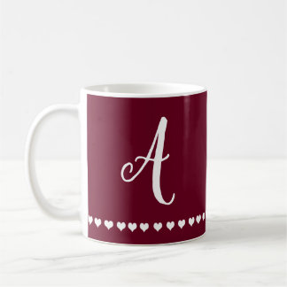Elegant Burgundy och White Monogram Kaffemugg
