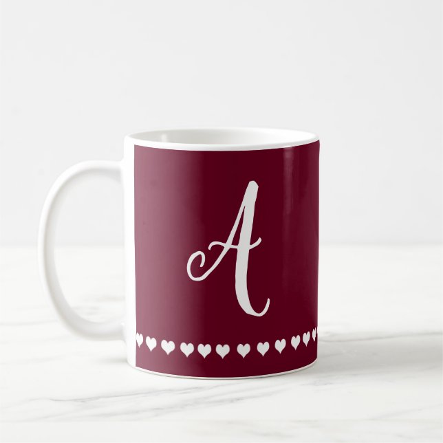 Elegant Burgundy och White Monogram Kaffemugg (Vänster)