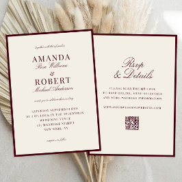 Elegant Burgundy Old Money All In One Wedding Inbjudningar