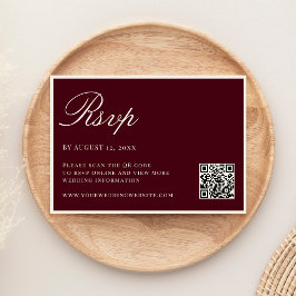 Elegant Burgundy Old Money QR Code Wedding OSA Kort
